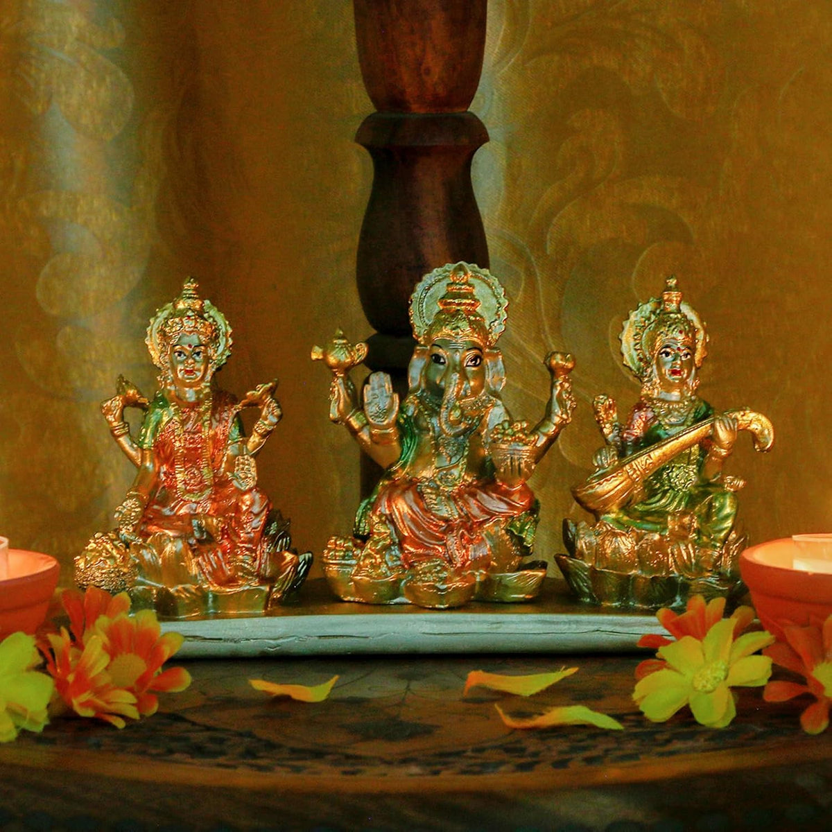 Hindu Lakshmi Ganesha Saraswati Statue D780