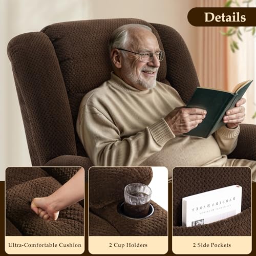Large Power Lift Recliner with Heat and Massage, Dark Brown G26523