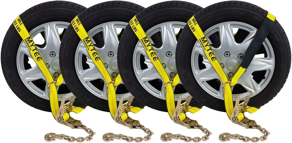 4 Pack 2 x 12' Car Tie Down Ratchet Strap with Chain Anchor S349