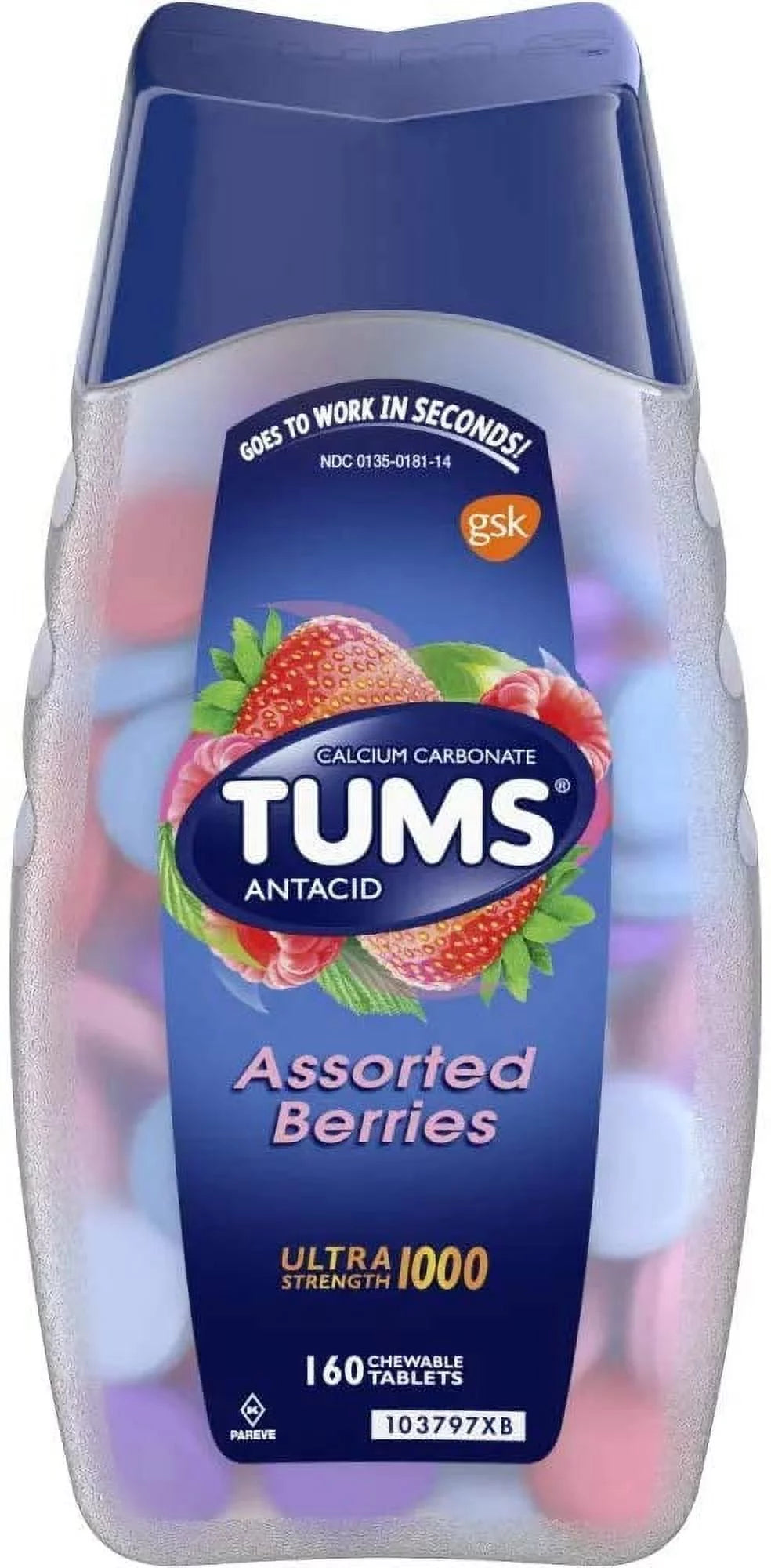Chewable Tablets, Assorted Berries - 160 Ea (Pack of 3) J93443
