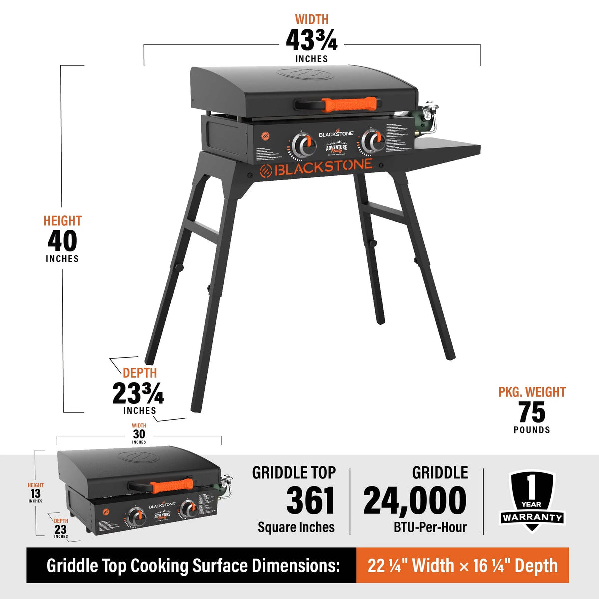 22 Propane Griddle with Stand and Adapter Hose S105