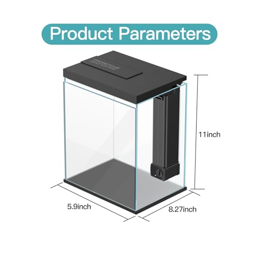 2 Gallon Glass Betta Fish Tank with Heater Filter and Light G549