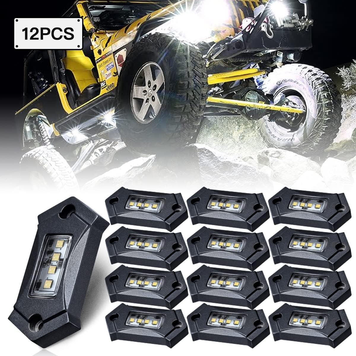 White LED Rock Lights IP68 Waterproof 12Pods X96361