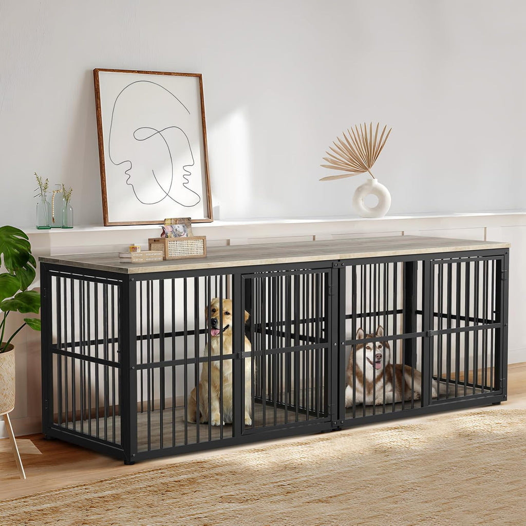 Dog Crate Furniture Large Breed TV Stand with Double Rooms Wooden Dog Kennel with Removable Divider H8478