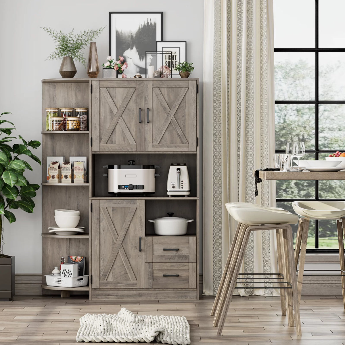 Large Kitchen Pantry with Adjustable Shelves, Tall Storage Cabinet, Wash Gray Q443576