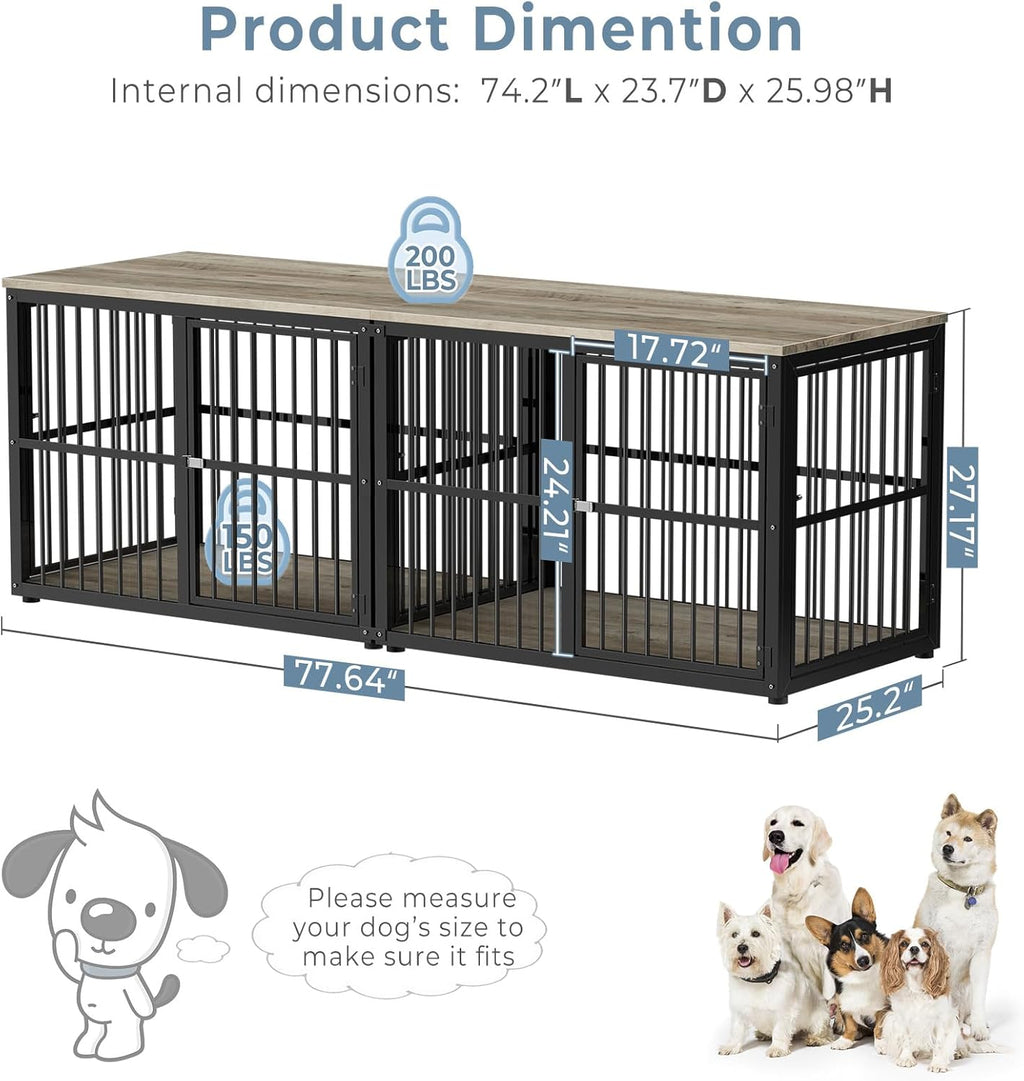 Dog Crate Furniture Large Breed TV Stand with Double Rooms Wooden Dog Kennel with Removable Divider H8478