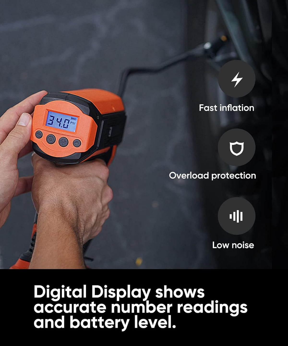 Portable Handheld Cordless Tire Inflator Air Pump with Rechargeable Battery W615