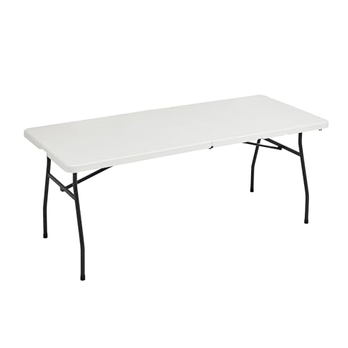 White 6 ft Folding Table with Carrying Handle C55164