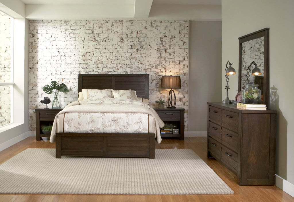 Espresso Wood Queen Bedroom Set with Dresser, Mirror, Nightstands, Chest A41148