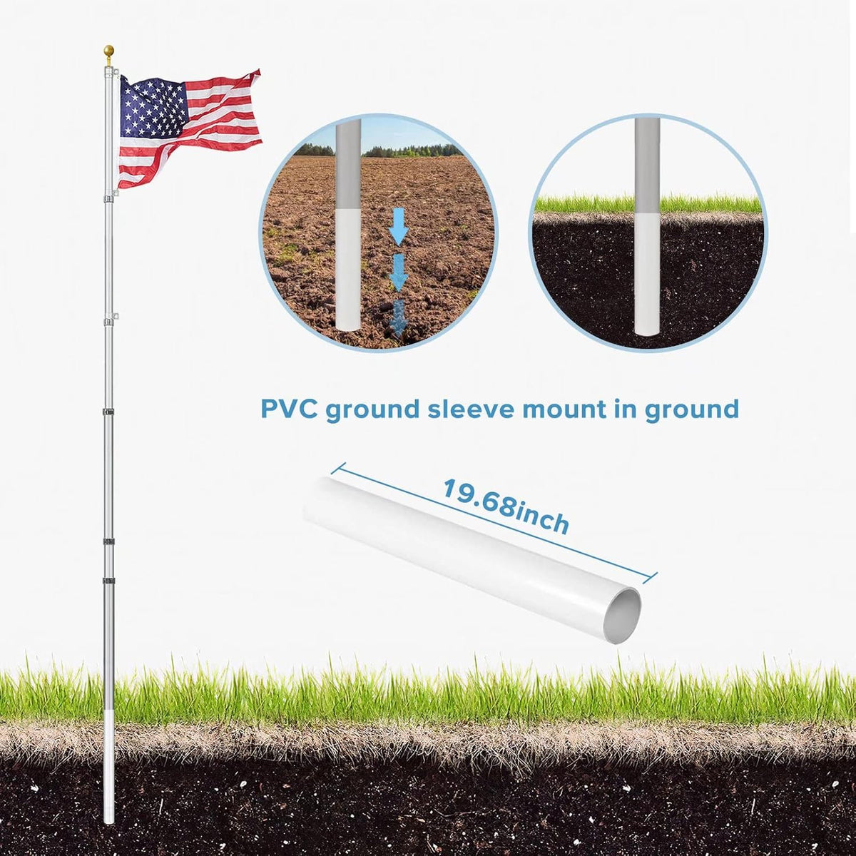 30ft Telescoping Aluminum Flag Pole Kit F583