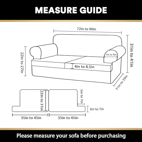 Ivory 3 Pieces Stretch Sofa Covers for T Cushion Sofa O39870
