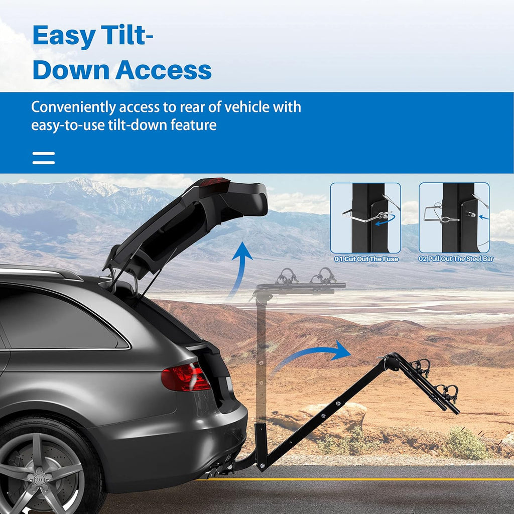 2 Bike Heavy Duty Rear Hitch Mount Bike Rack with Tie Down Strap W358