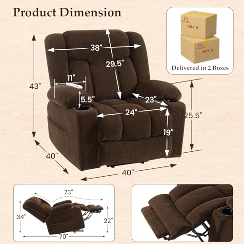 Large Power Lift Recliner with Heat and Massage, Dark Brown G26523