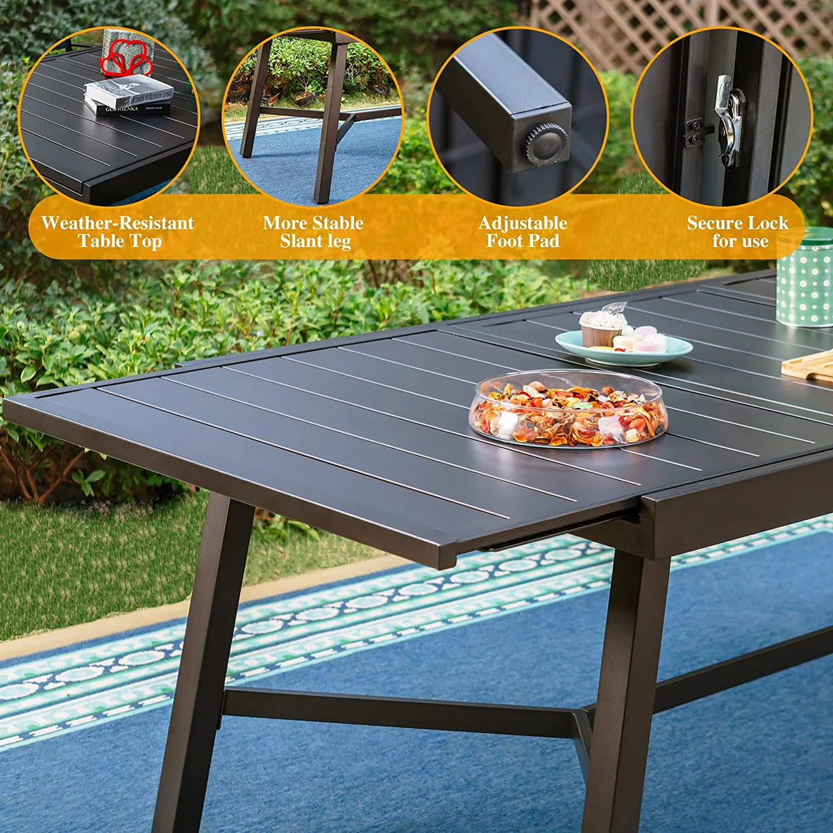 9 Piece Patio Dining Set with Padded Textilene Swivel Chairs and Expandable Table W4931