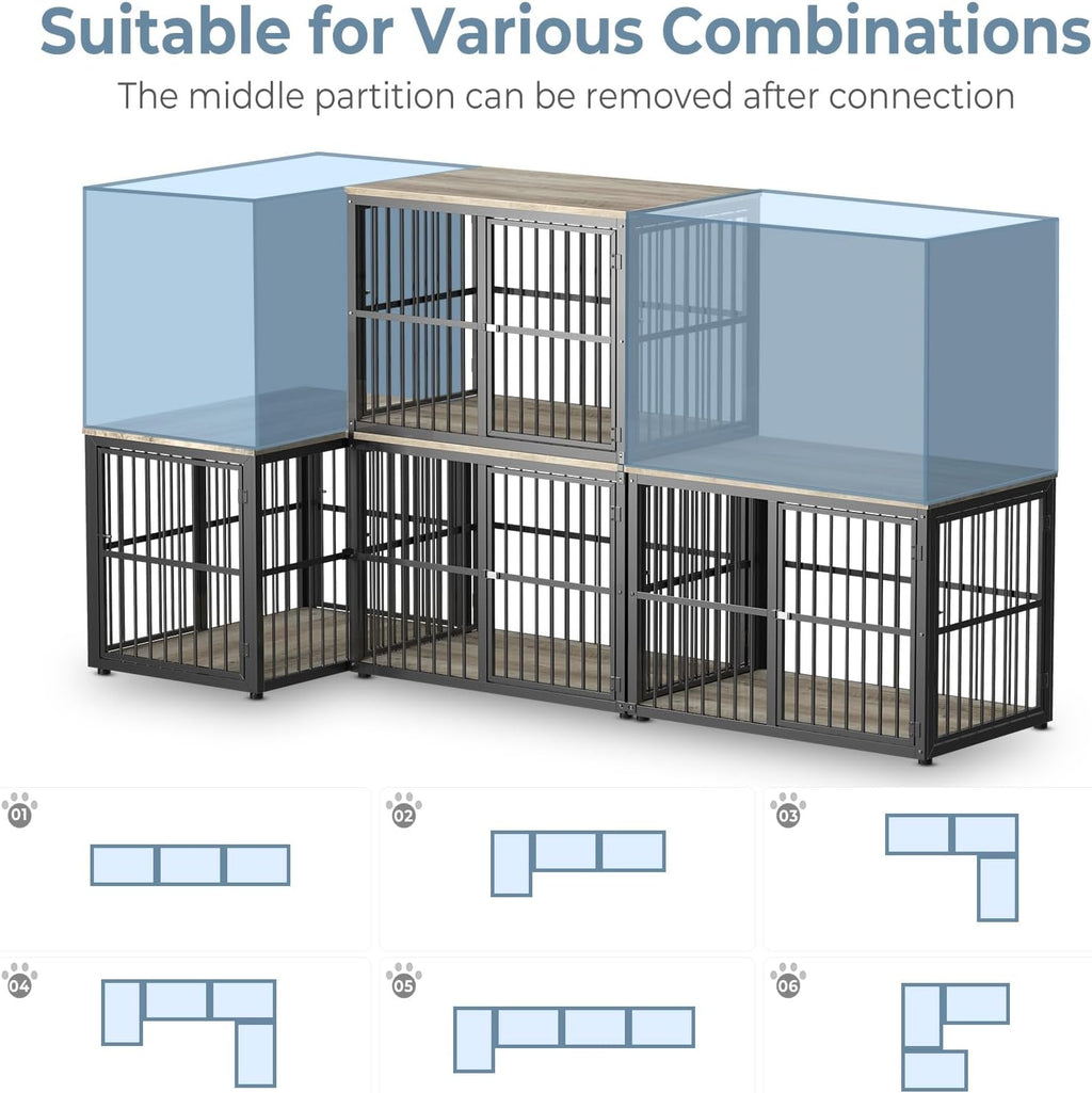 Dog Crate Furniture Large Breed TV Stand with Double Rooms Wooden Dog Kennel with Removable Divider H8478