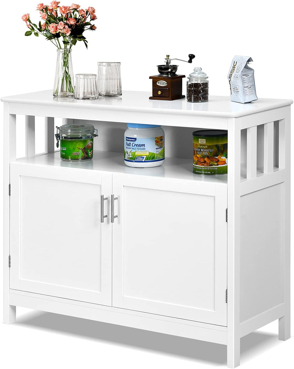 White Wooden Kitchen Buffet Sideboard Cabinet with Drawer X810727