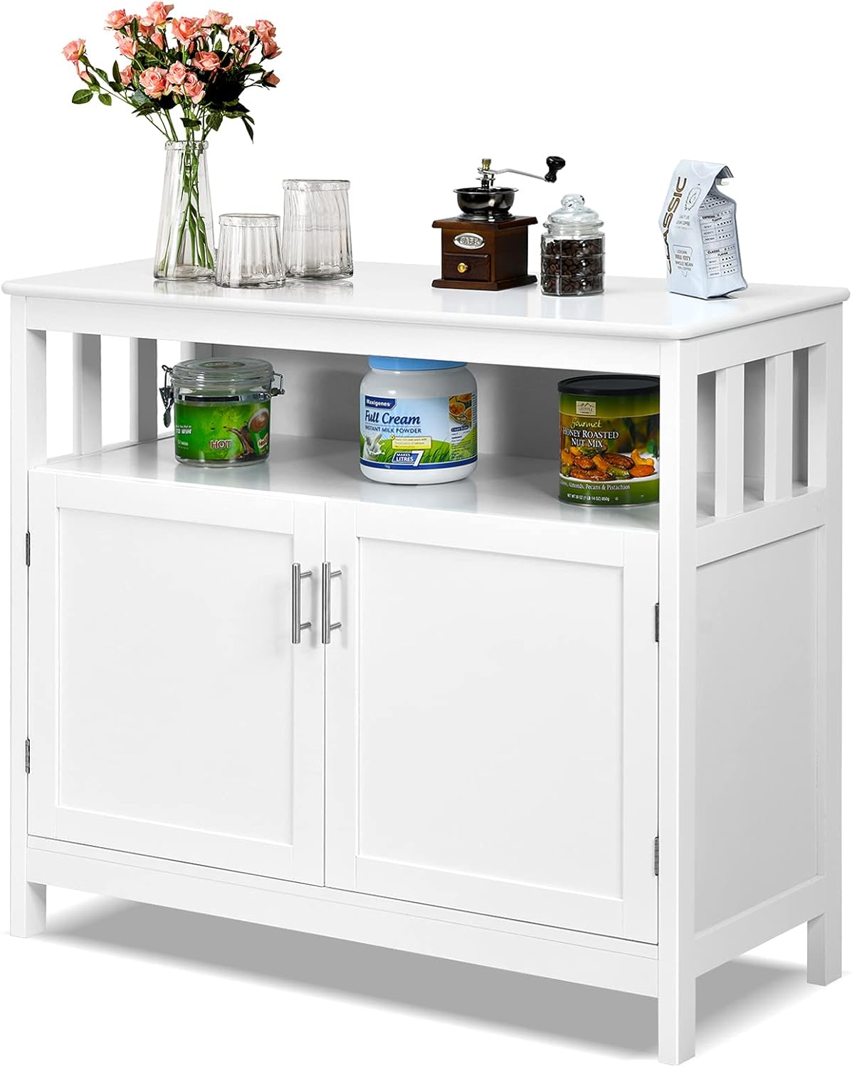 White Wooden Kitchen Buffet Sideboard Cabinet with Drawer X810727