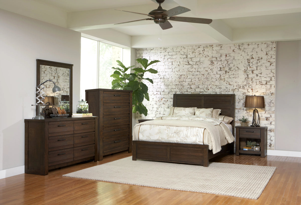 Espresso Wood Queen Bedroom Set with Dresser, Mirror, Nightstands, Chest A41148