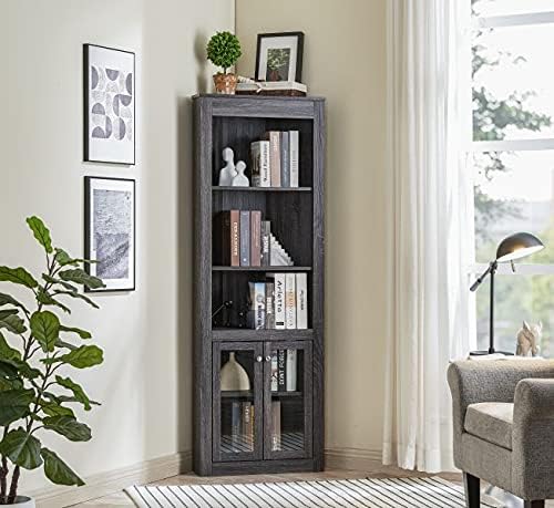 White Bar Cabinet Bookshelf with Glass Doors N71808