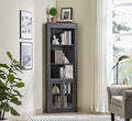 White Bar Cabinet Bookshelf with Glass Doors N71808