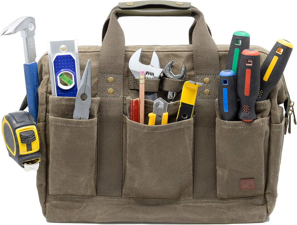 Khaki Canvas Tool Bag 14-Inch 18 Pockets X7766