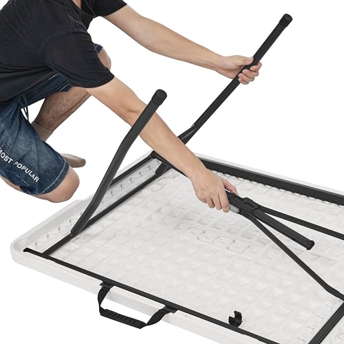 White 6 ft Folding Table with Carrying Handle C55164