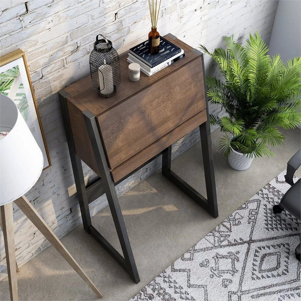 Walnut Oak Brown/Black Wood Secretary Desk R756003