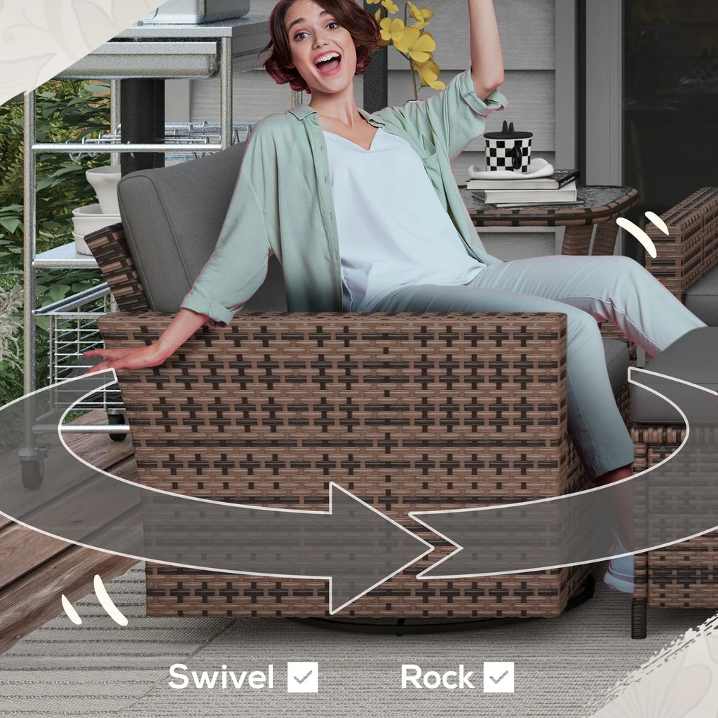 6pc Patio Furniture Set with Couch, Swivel Rocking Chairs, Brown X856608