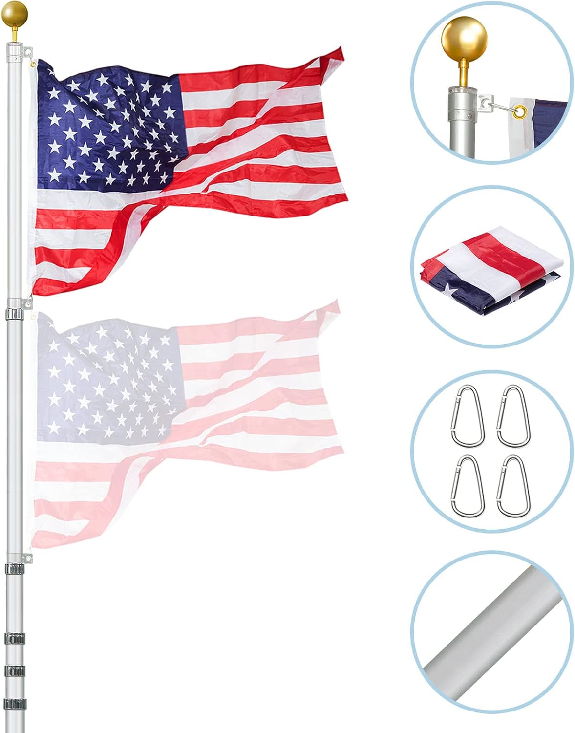 30ft Telescoping Aluminum Flag Pole Kit F583