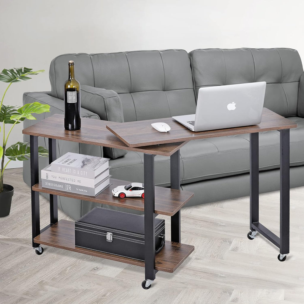 360° Rotating Sofa Side Table with 2-Tier Steel Storage Shelves Grey F63935