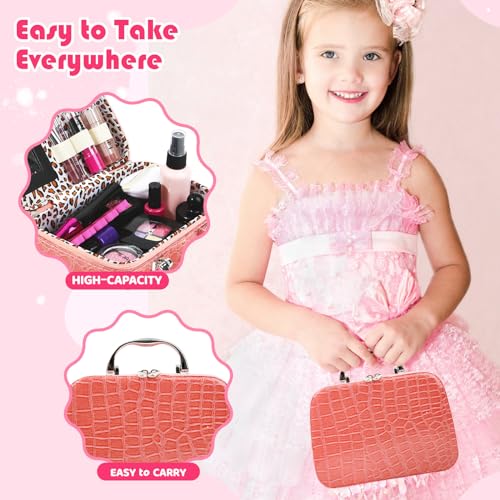 Pretend Makeup Kit for Girls: Kids Pretend Play Makeup Set with Cosmetic Bag - Fake Makeup Toy Set for Toddler - Little Girls Age 3+ (Not Real Makeup) Orange N85527
