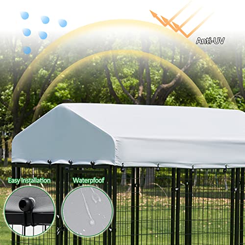 Large Dog Kennel Heavy Duty Welded Wire Steel Cage with Waterproof Cover (8x4x6 ft) I19128