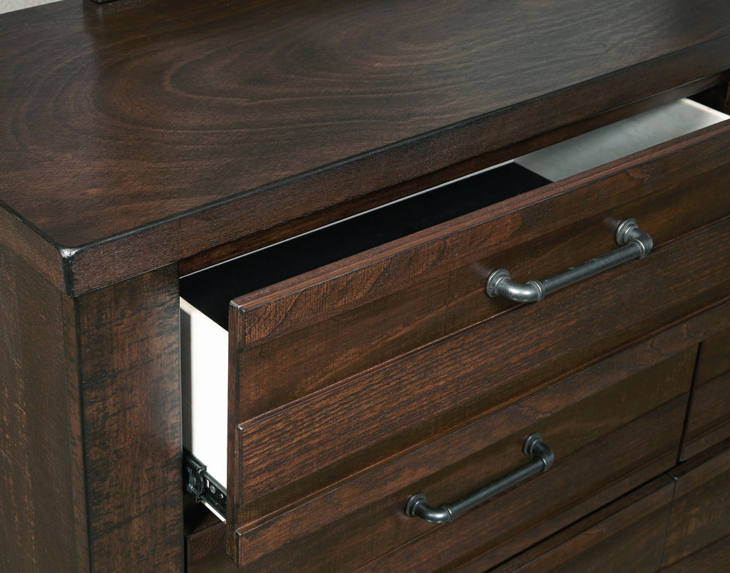 Espresso Wood Queen Bedroom Set with Dresser, Mirror, Nightstands, Chest A41148