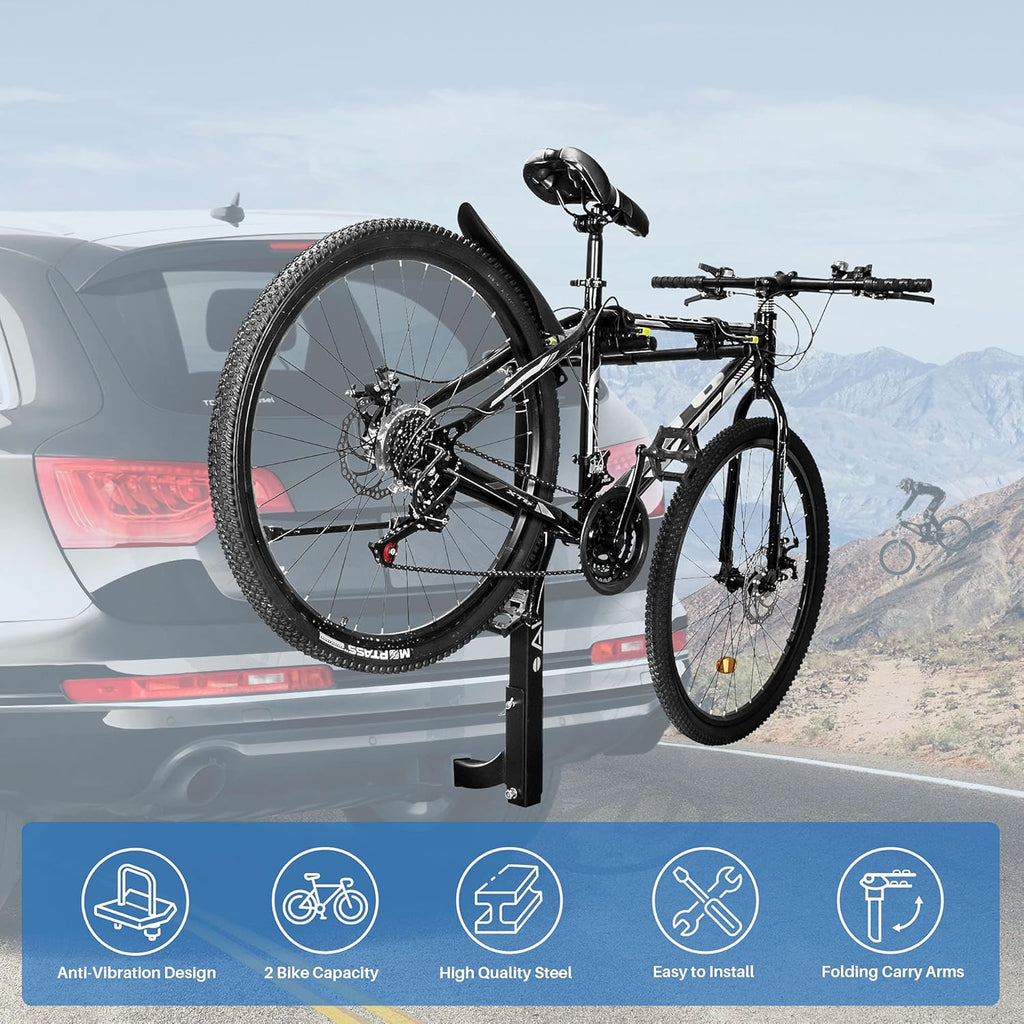 2 Bike Heavy Duty Rear Hitch Mount Bike Rack with Tie Down Strap W358