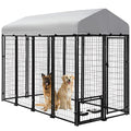 Large Dog Kennel Heavy Duty Welded Wire Steel Cage with Waterproof Cover (8x4x6 ft) I19128