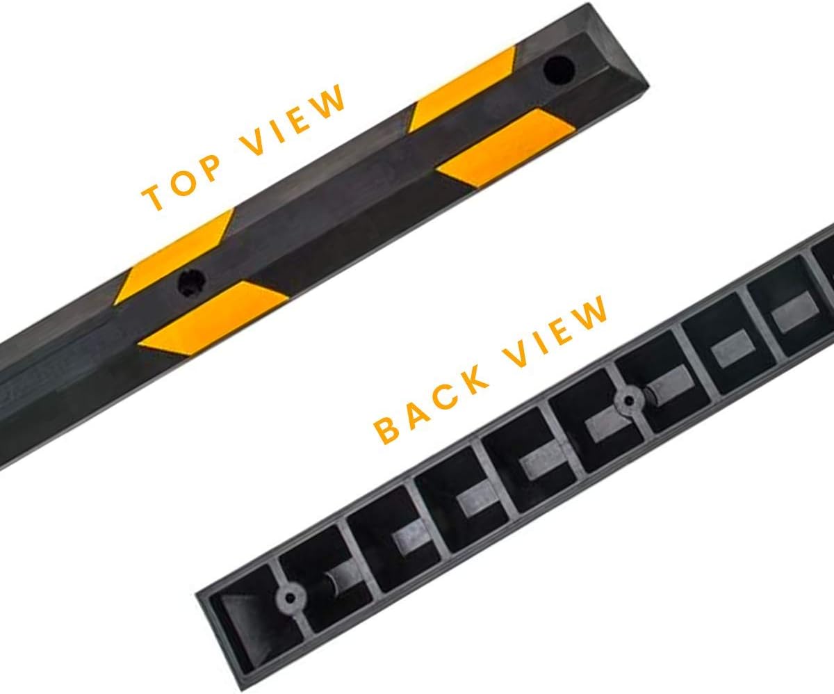 Rubber Parking Wheel Stopper Block 72” Wide Black/Yellow Reflective, Pack of 2 L301921