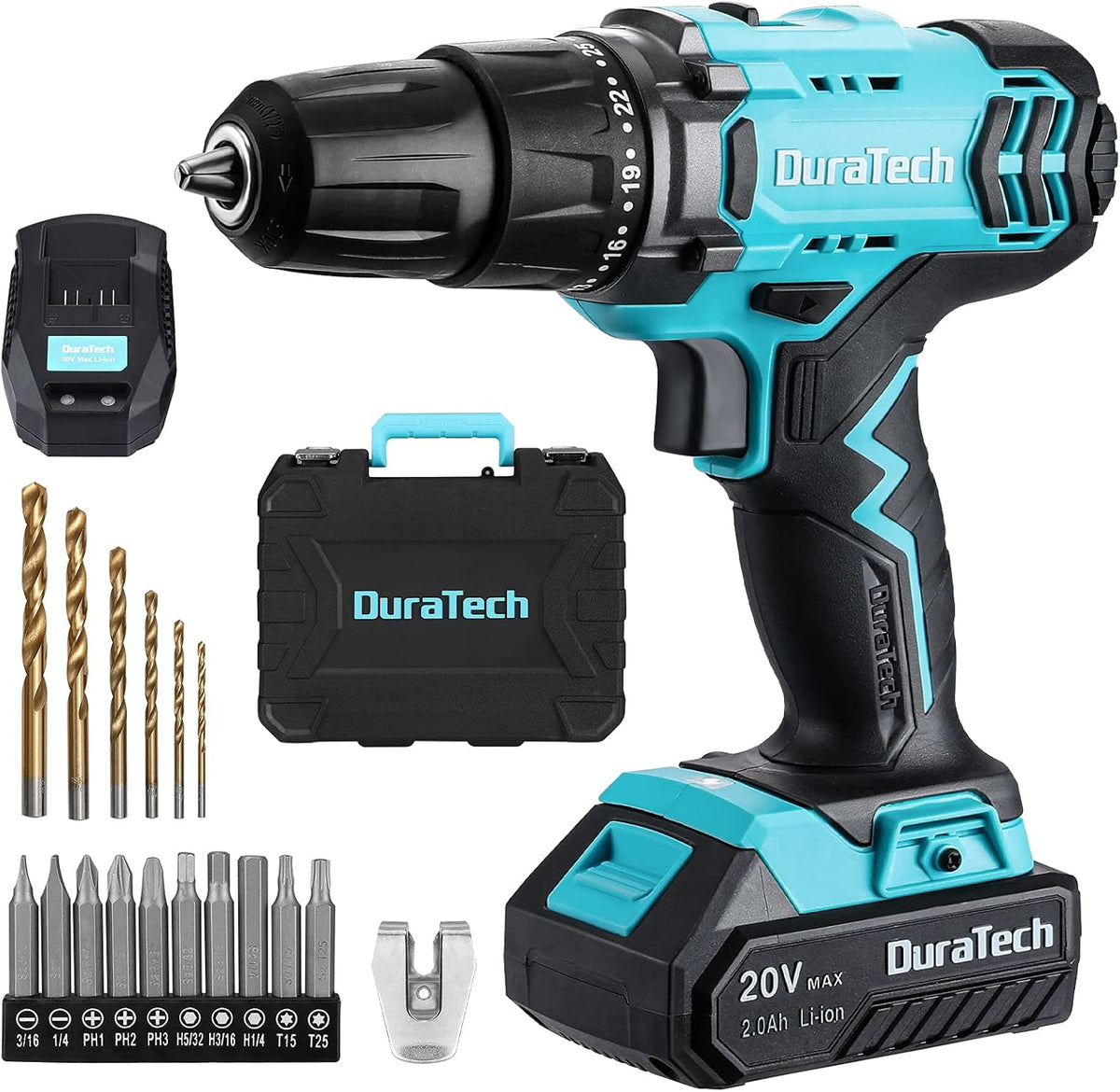 20V Cordless Drill Driver Set with 1/2” Keyless Chuck, 16pcs Drill Bits, Pack of 2 X327