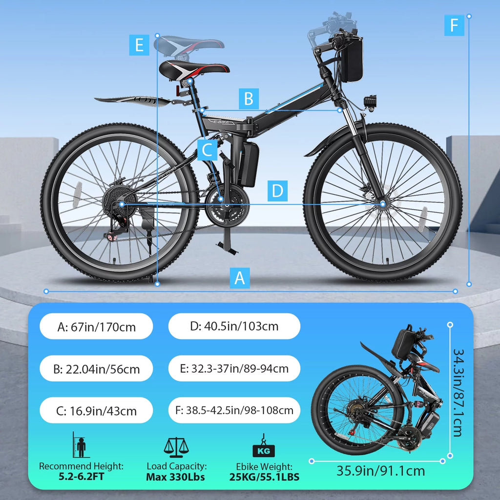 26 In. Folding Electric Bike 500W 21 Speed 48V W47478