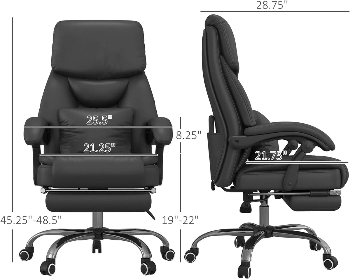 Black PU Leather Reclining Office Chair with Footrest E183