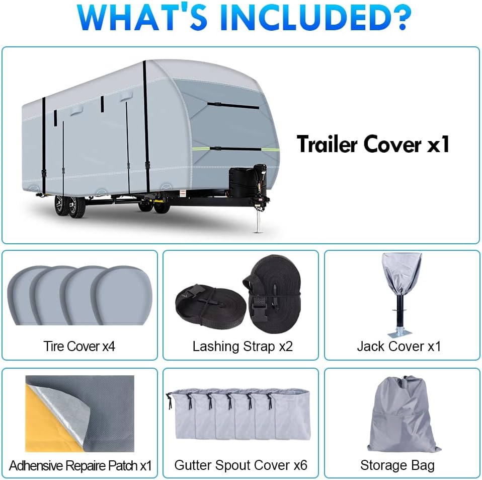 600D Ripstop RV Cover with 4 Tire Covers & Tongue Jack Cover & 6 Gutter Cover Q853728