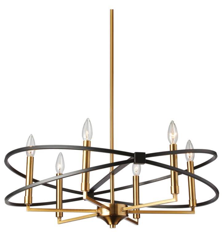 6 Light Incandescent Chandelier Polished Chrome Matte Black G365