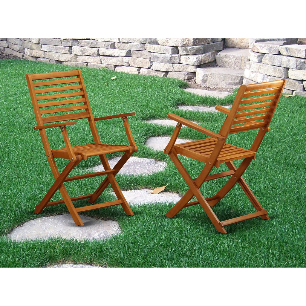 Set of Two Solid Acacia Wood Folding Chair with Arm Rest M6499