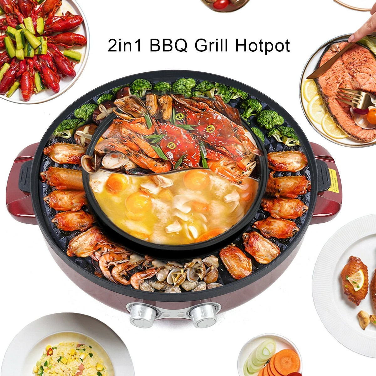 2 In 1 Electric Grill & Hot Pot 2200W U537330