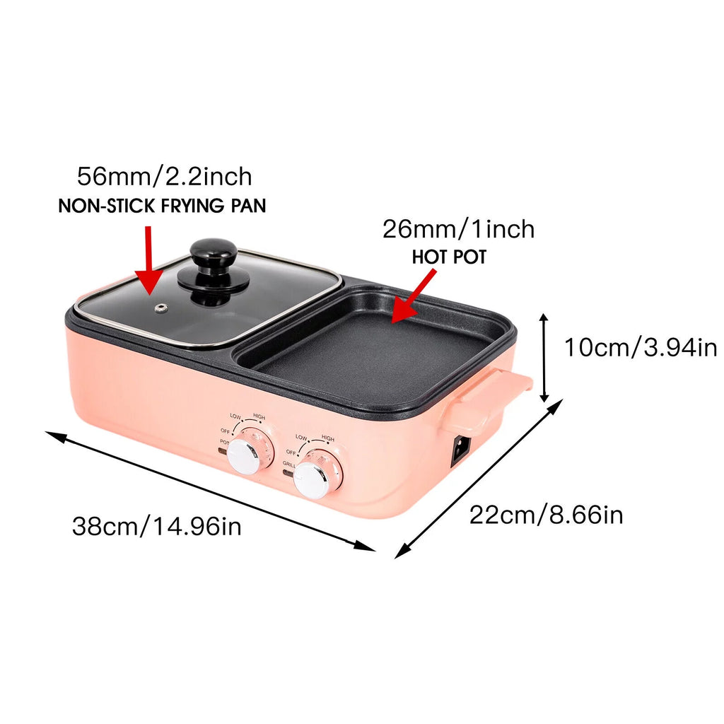 2 in 1 Electric Hot Pot 1500W Non-Stick Korean BBQ Grill S5995