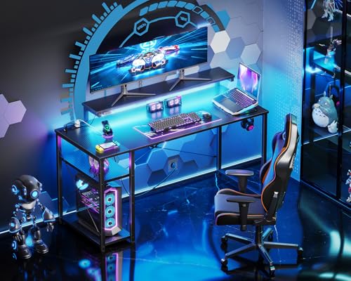 40 Inch Pink Gaming Desk with Shelves W363