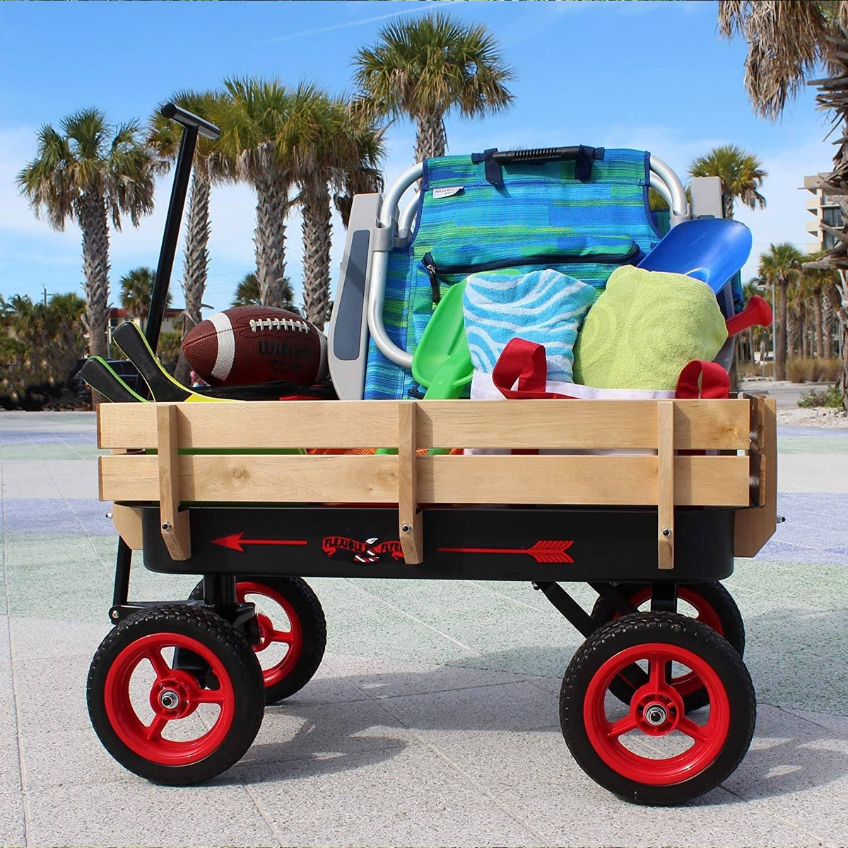 Black and Red Wood and Steel Wagon with Handle V28429