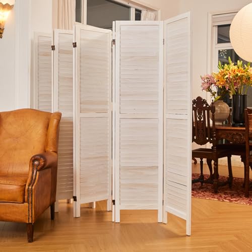 5.75Ft 4 Panel Wooden Louver Room Divider I507141