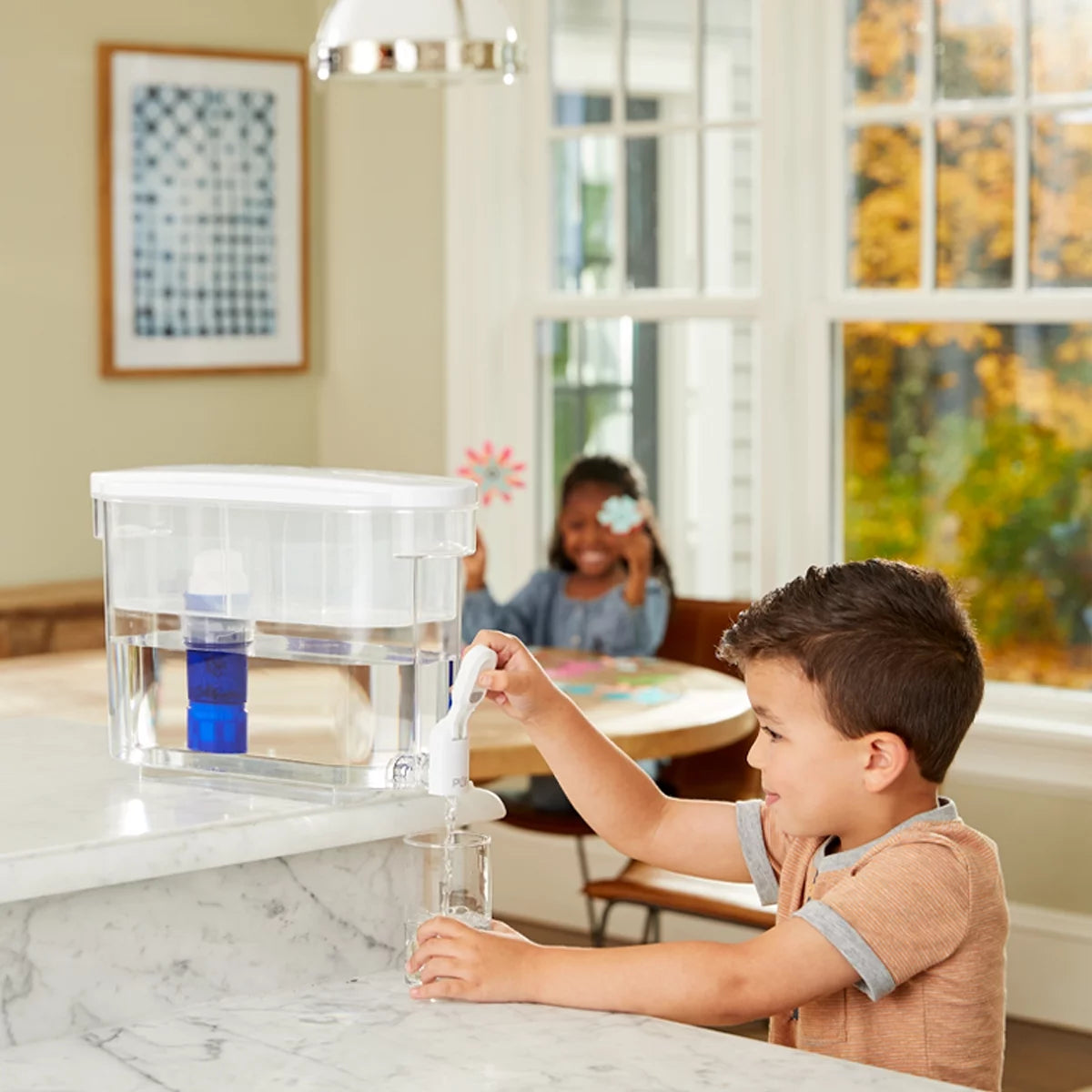 30 Cup Water Filter Dispenser with Filter, Dishwasher Safe, White J1503