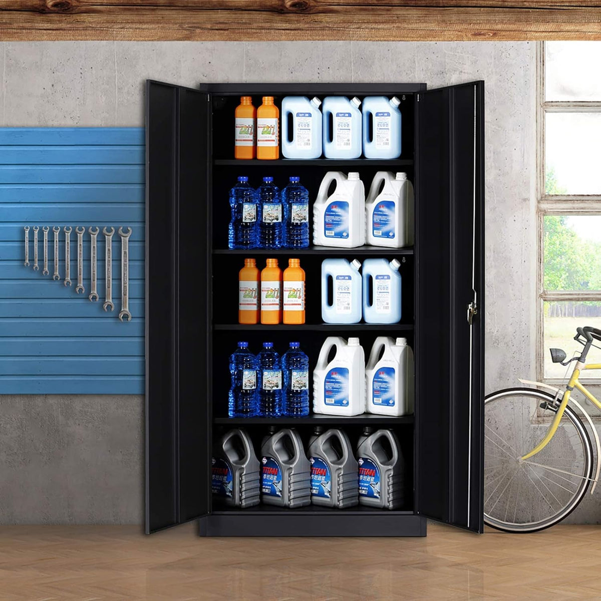 Metal Storage Cabinet with 4 Adjustable Shelves, 72 H, Black S9788