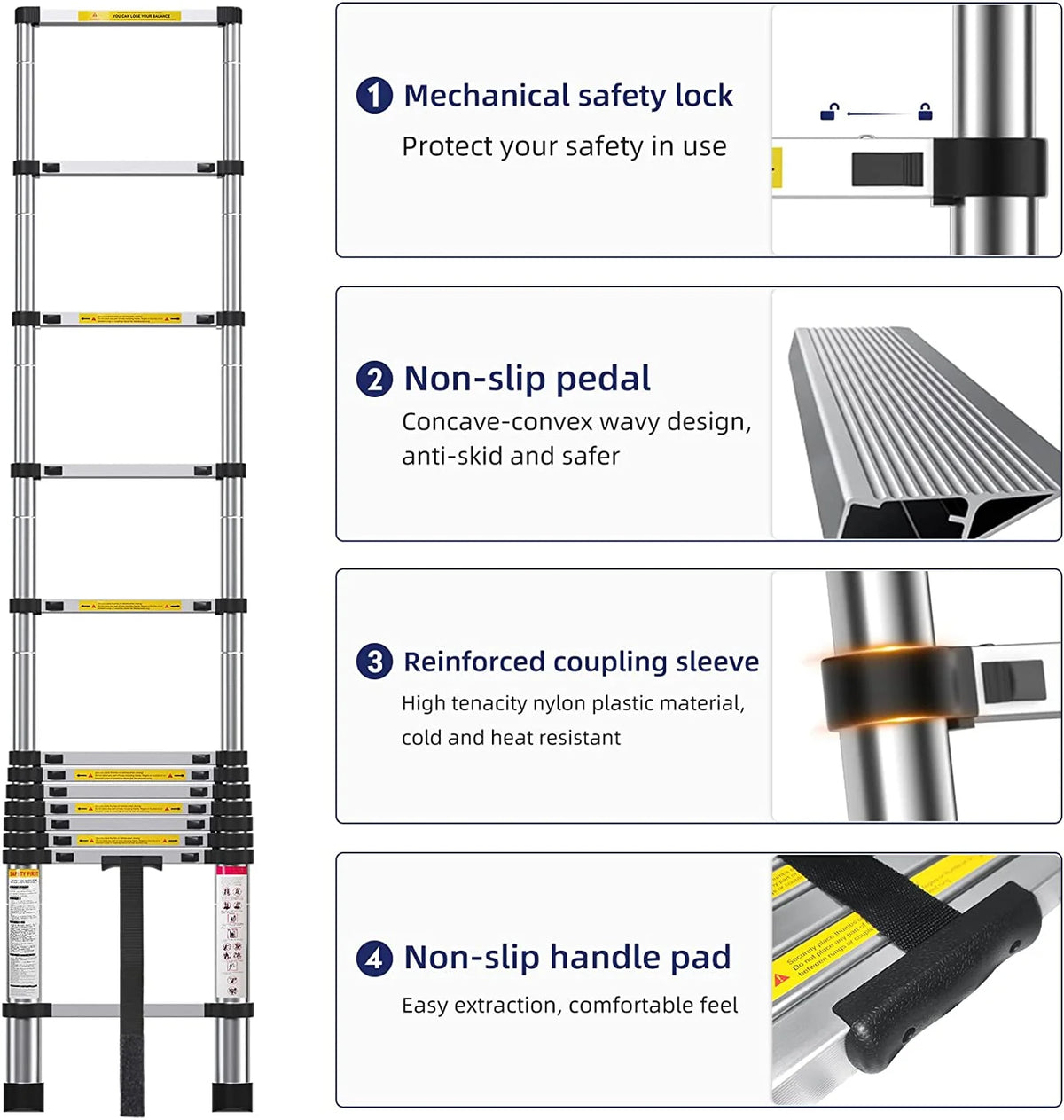 Telescoping Aluminum Extension Ladder, 330lbs Max Capacity Y6331